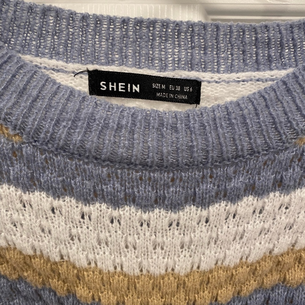 SHEIN Blue, White, and Tan Striped Sweater - Picture 3 of 3